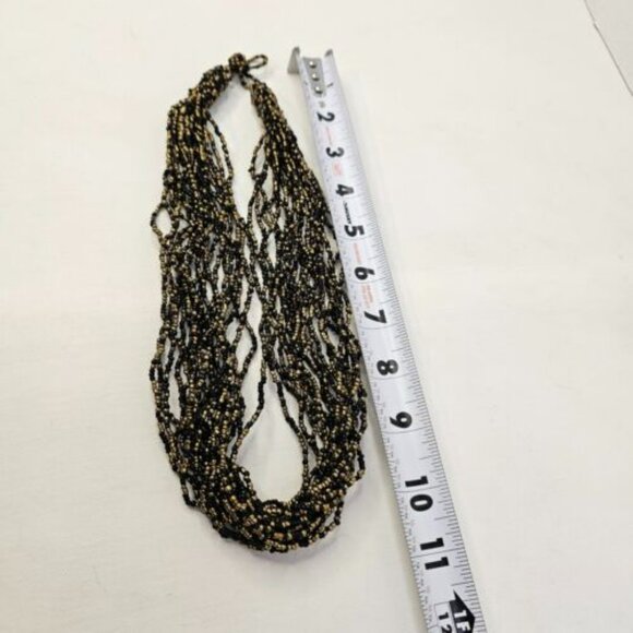Necklace Multi Strand Seeded Beaded Pattern Golden Black Color Beads - Picture 7 of 7
